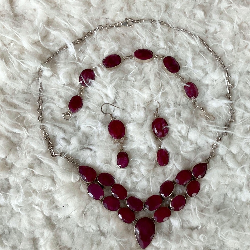 Gorgeous Natural Ruby Sterling Silver Set - image 1